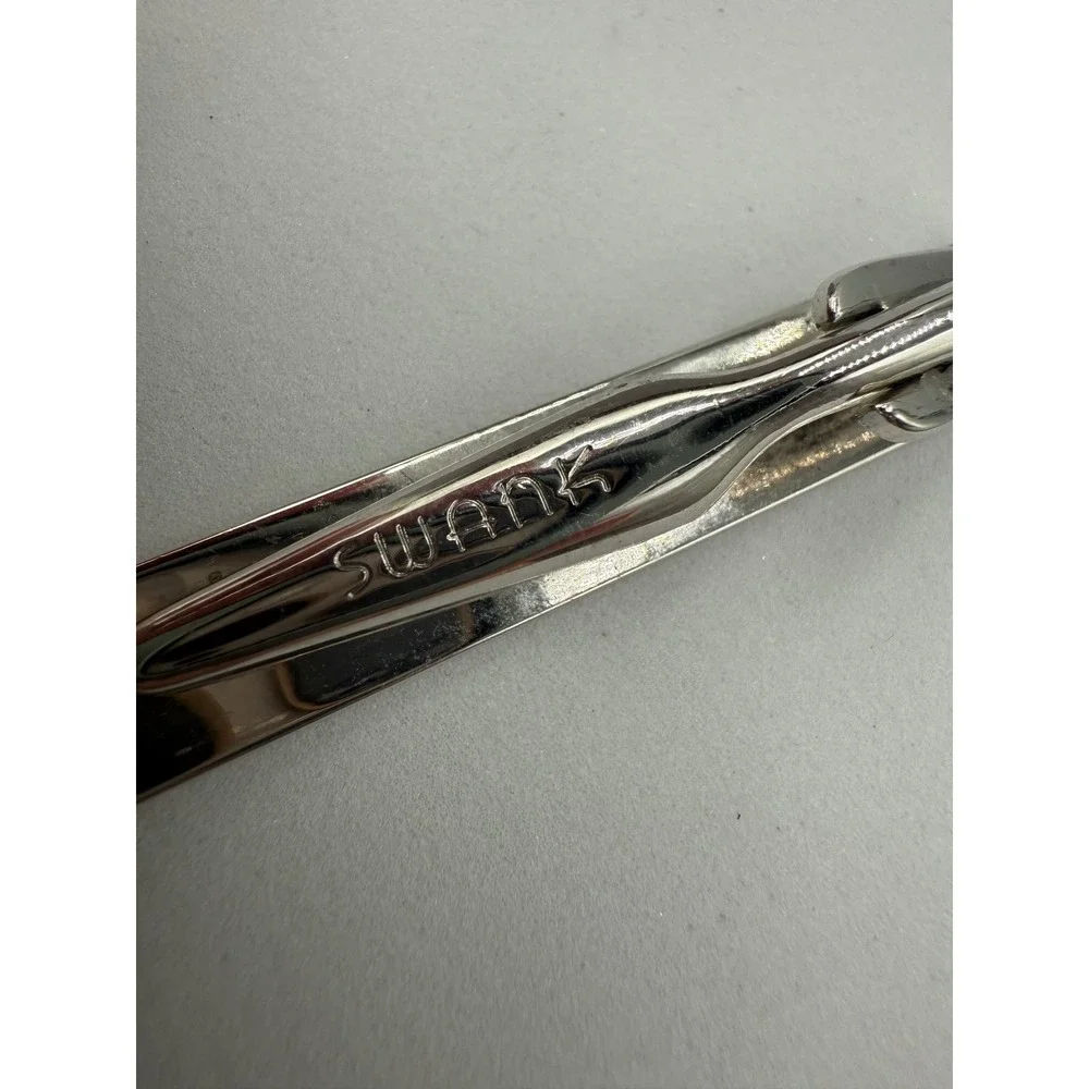 Swank Vintage Silver Tone Geometric Cutout Tie Clip‎ Mid Century Modern Mens